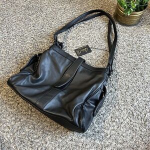 Brio! Vintage Genuine Soft Leather Shoulder Bag Double Straps Black New